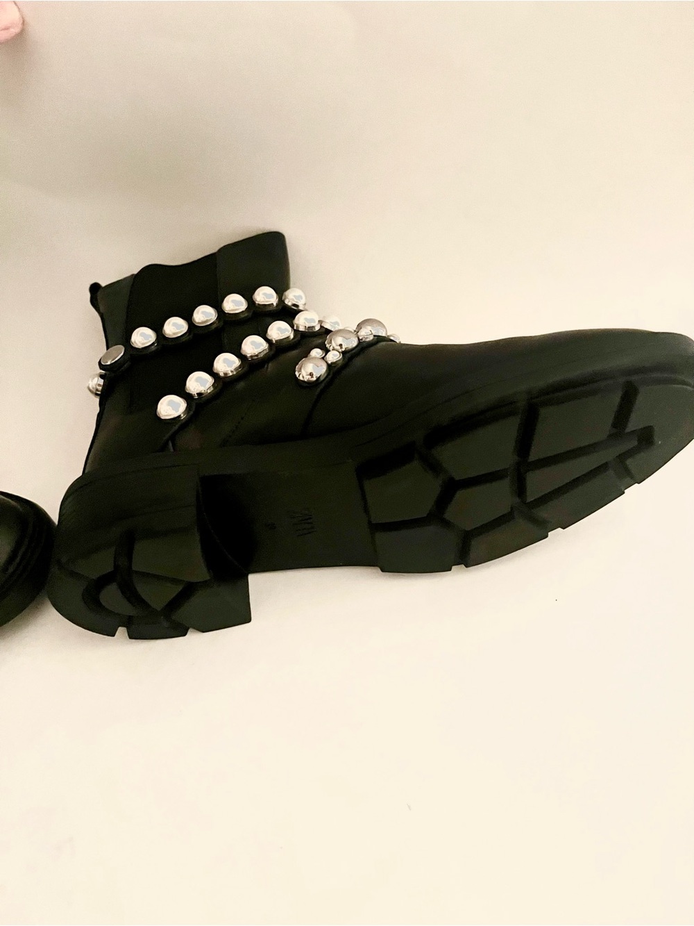 Zara Black Ankle Boots with Faux Pearl Accents , Size 8 (EU 39) - Picture 6 of 9